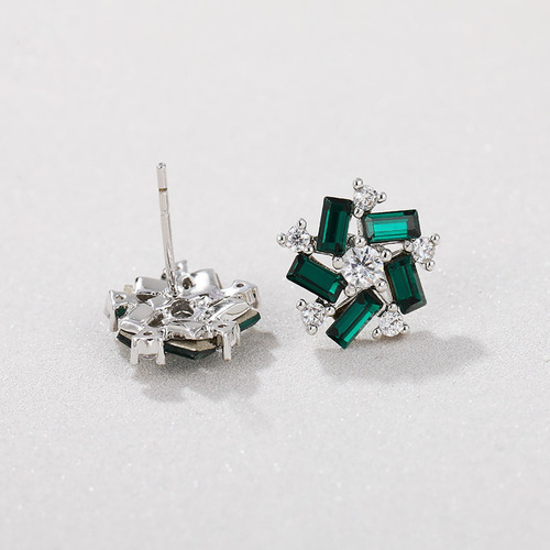 Aretes Flor Dama Swarovski Y Esmeraldas Oro Blanco 14k Lam