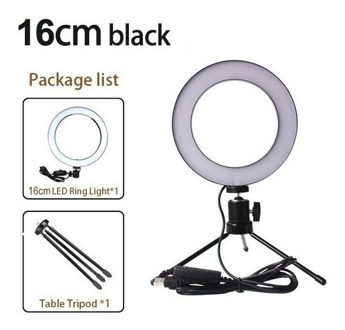 Ring Light 6 Polegadas Hing Light Anel De Luz Youtuber Cor da estrutura Preto Cor da luz Branco-frio Branco-quente-branco neutro 110V/220V