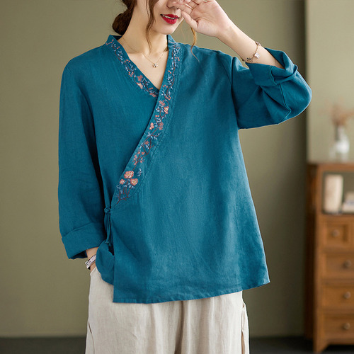 Camisa Hanfu Tops Tang Suit Blusa Bordada En Té Zen Para Muj