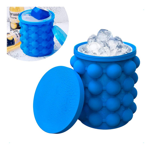 Cubo de hielo de silicona con soporte para cubitos de hielo, color azul