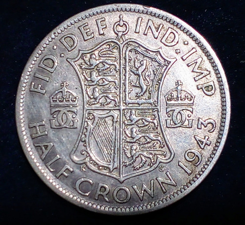 Moneda Inglaterra 1/2 Corona 1943. Plata. 