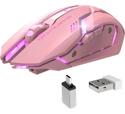 Mouse Inalámbrico Recargable Para Gamers Color Rosa