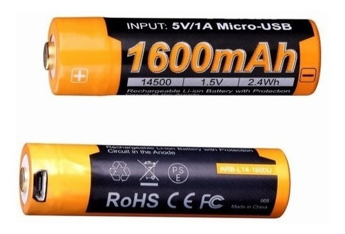 Pila Aa 14500 Recargable Fenix Usb 1,5volts 1600mah Li-ion