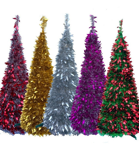 Imagen 7 de 10 de Arbol De Navidad Espiral Plegable 1,50 Mts Hojas Metalizado