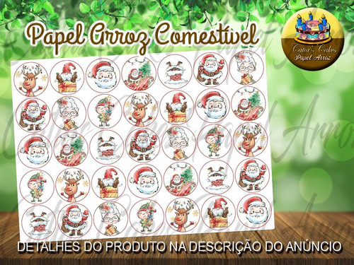 Natal Papel De Arroz Redondo Com 3,8 Cm Comestível 