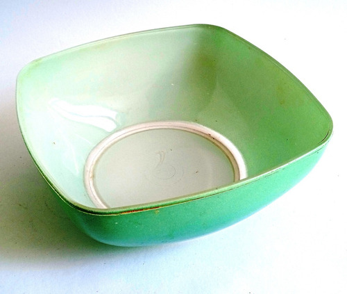 Bowl Vidrio Duralex Cuadrado Redondeado Verde Y Blanco