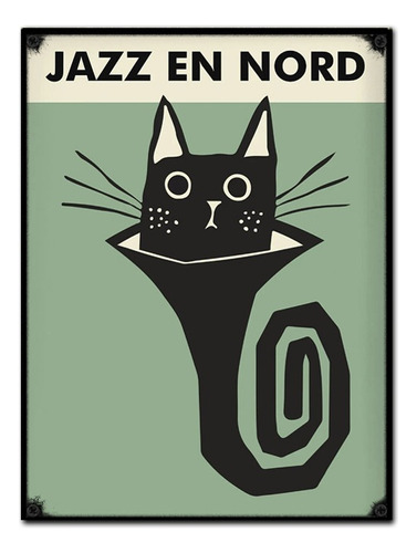 #1058 - Cuadro Decorativo - Trompeta Gato Jazz No Chapa 