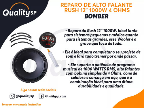 Kit Reparo Bomber Woofer Original Rush 2k 12 Pol 4 Ohms