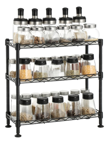 Organizador Para Especias Shelves, Negro, De Tres Niveles Color Negro