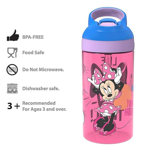 Botella De Agua Popote Antiderrames Minnie Mouse 450ml Zak!