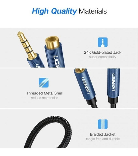 Imagen 3 de 6 de Cable Extension Audio Auxiliar 3.5mm Ugreen 4 Polos 2m