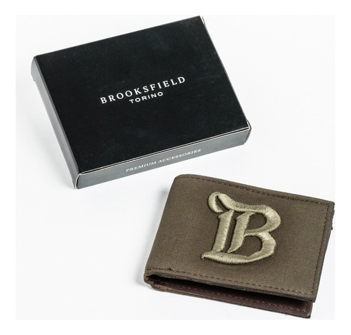 Billetera Cuero Natural Brooksfield Bordada Cc1055 Color Verde Musgo