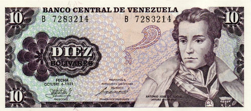 Billete 10 Bolívares 6 Octubre 1981 Serial B7 Conmemorativo