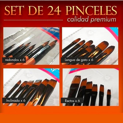 Set Kit 24 Pinceles Artistas, Oleo, Acrilico, Profesionales