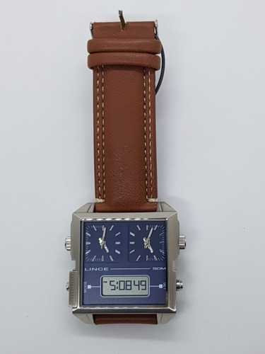 Relógio Quadrado Masculino Lince Pulseira De Couro