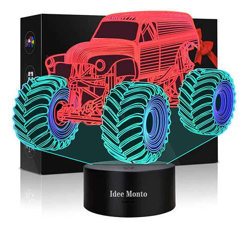 Lampara 3d Monster Truck Con 4 Colores Led.