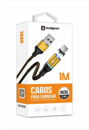 Imagem 3 de 8 de Cabo Carregar Magnético Trançado 1 Metro Micro Usb Android