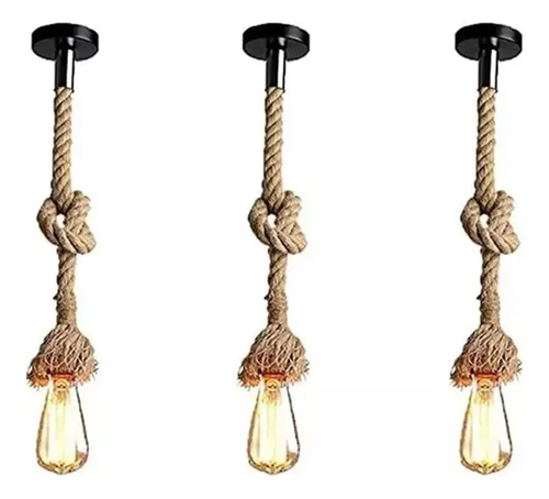comprar Lámpara Colgante De Cuerda De Cáñamo De 1m, 3 Piezaslámparas De Lámpara De Techo Decorativas Moderna Para Sala Y Interioreslámparas Colgantes Vintage Marrón