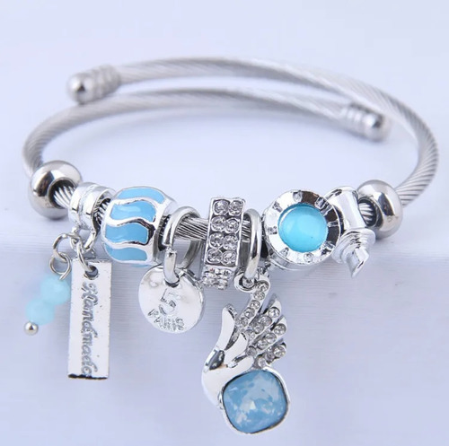 Pulsera Ajustable Acero Inoxidable Pandor Wings Charms