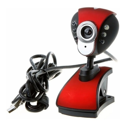 Webcam Pc Microfono Usb 480p Camara Web 360 Rotacion Color Rojo