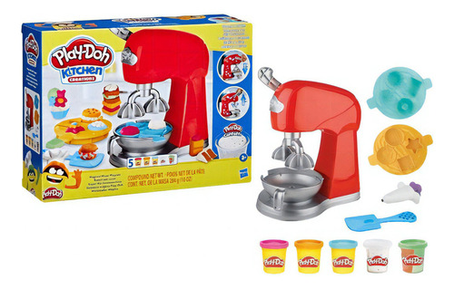 Play-Doh Batidora Mágica Color Rojo Masa Kitchen Creations Batidora Con Accesorios +3