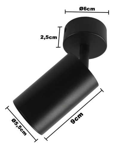 Spot Luminária Sobrepor Alumínio Orientável Mr16 Gu10 Bivolt Cor Preto 127/220v