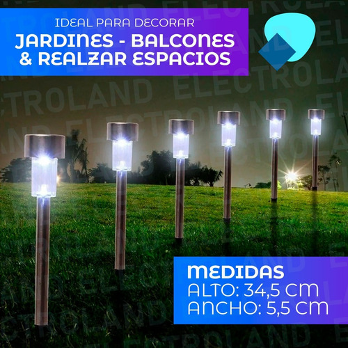 Imagen 7 de 10 de Estaca Solar Farol Acero Inoxidable Led Jardin X 10 Unidades