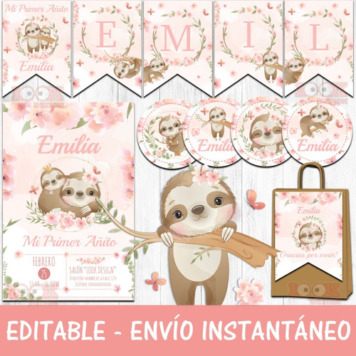 Kit Imprimible Candy Baby Shower Perezosa Rosa Nena Editable