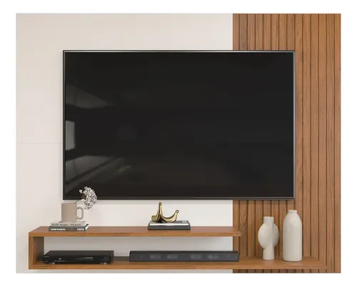Painel Para Tv Até 50 Polegadas Ripado Com Nichos Dj Móveis Nando Off White Freijó Freijó E Off White