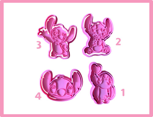 Cortantes De Galletitas Mas Sello Lilo Y Stitch X4 U 8cm Rosa
