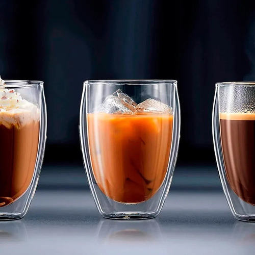 Imagem 2 de 4 de Jogo 2 Copos Parede Dupla Vidro 380ml Café Chá Bar