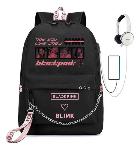 Blackpink Lisa Jennie Jisoo Rose-mochila Con Puerto Usb Color 6