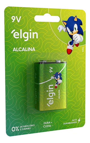 01 Pilha Bateria 9v Alcalina Elgin 1 Cartela