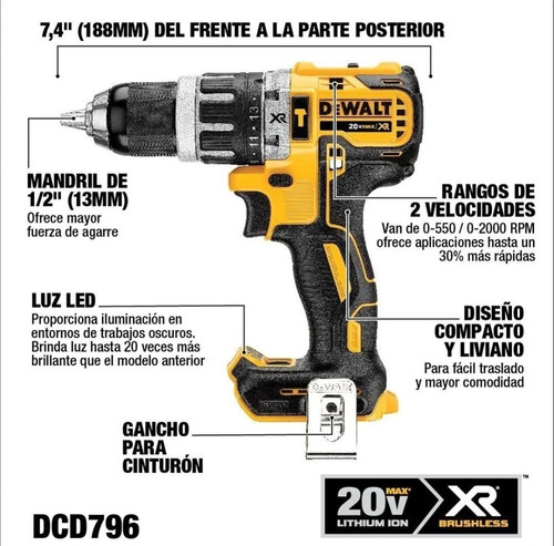 Taladro Rotomartillo Dewalt Dcd796 20v + Accesorio (Usado)