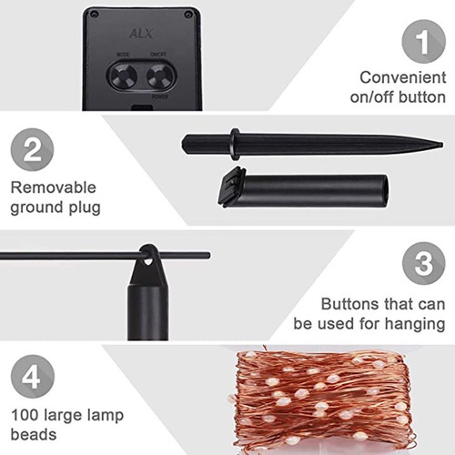 2pack 8 Modo Serie Luces Solares Exterior 100 Led 12 Meters