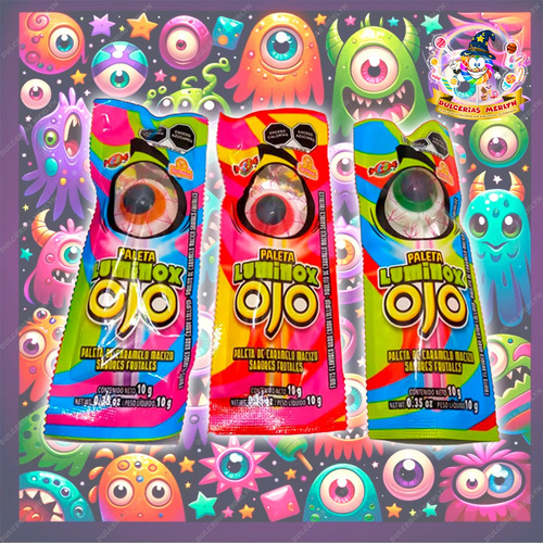 Paletas Luminosas Palito Neón Ojos Fiestas Sabor Delicioso