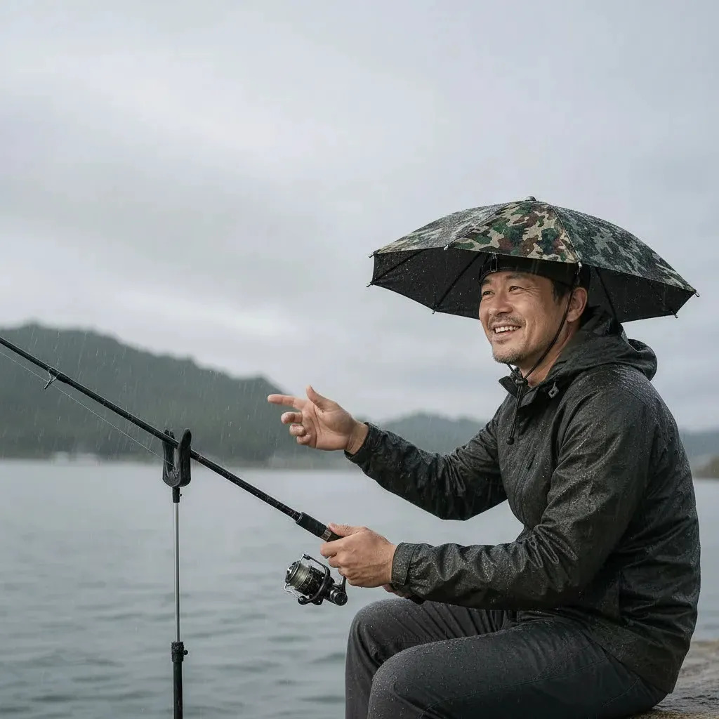 Chapéu Guarda Chuva Cabeça Guarda Sol Proteção Uv Camuflagem Pesca Verde Camuflado