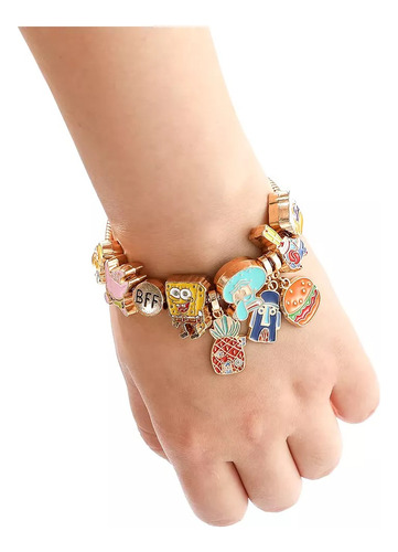 Pulsera Con Charms Bob Esponja Dijes Sponge Bob Brazalete Dorado