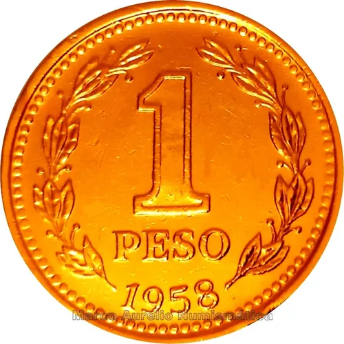 Argentina Moneda De 1 Peso Del Año 1958 Bañado Con Oro 24k
