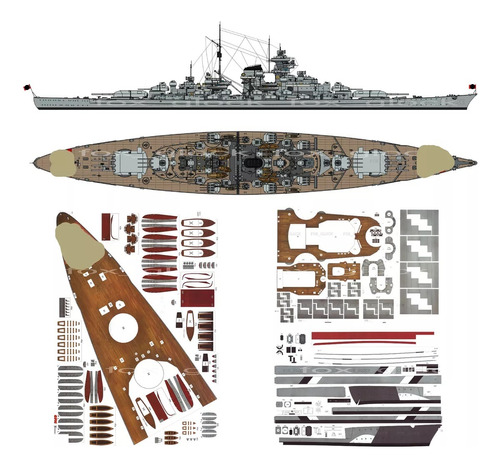 Acorazado Bismarck  1.200 Papercraft S/error + Color