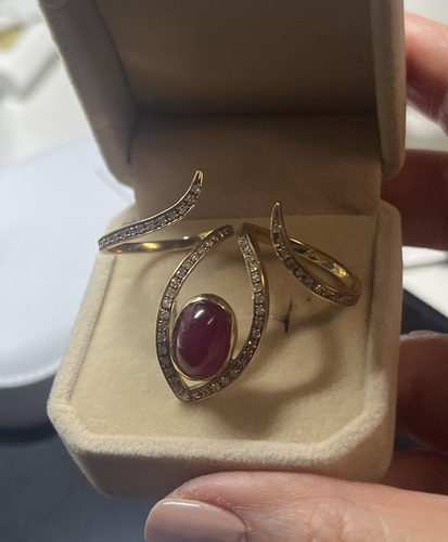 Anel Duplo Em Ouro Amarelo 18k Com Diamantes E Rubelita (Usado)