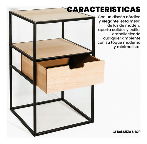 Set 2 Mesas De Luz Diseño Industrial Madera Hierro Con Cajón