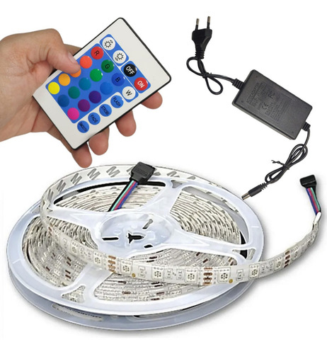 Fita Led Rgb Smd 5 Metros Dupla Face Controle Fonte