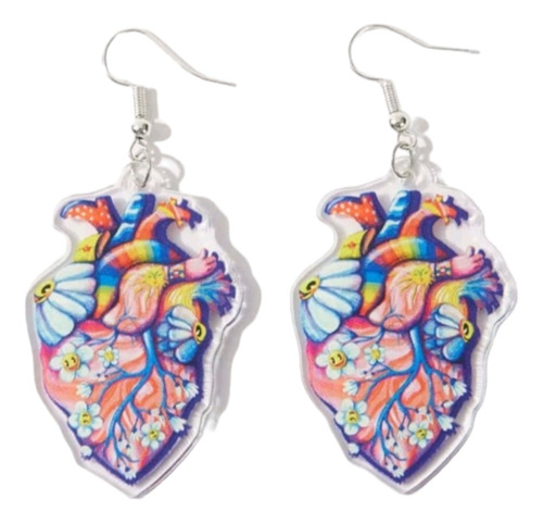 Aros Corazón Anatomía Flores Acrílico 