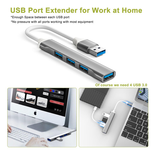 Hub Adaptador Multi-puerto Delgado De 4 Puertos Usb 3.0