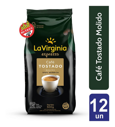 La Virginia Espresso Cafe Tostado Molido 500gr X 12 Unidades