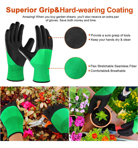Juego Tijeras Podar Cuchillas Acero Inoxidable Guantes Jardí