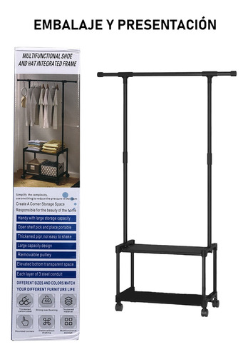 Percha Metálica Multifuncional Estantería De Almacenamiento Negro