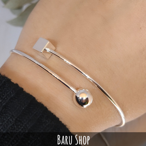 Imagen 1 de 6 de Pulsera Esclava Regulable Acero Blanco Bolita Y Cuadrado