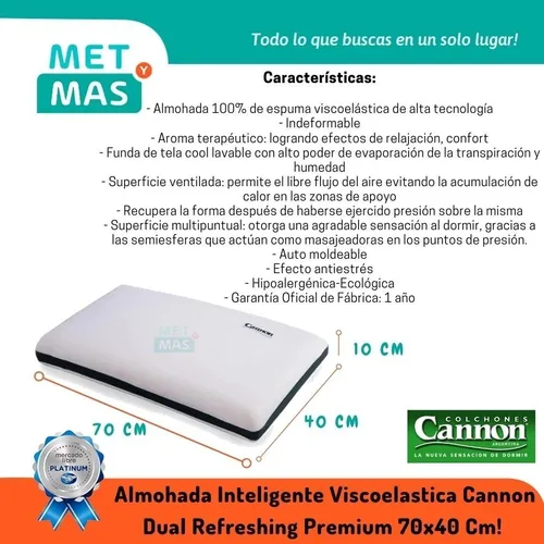 Almohada Cannon Viscoelastica Dual Premium 70x40 X2 Un